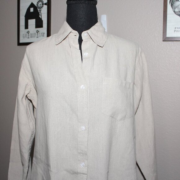 Dr. Flax Womens Linen Button Down Tunic with Pockets 3/4 Sleeve Size S/M Beige - Picture 2 of 9